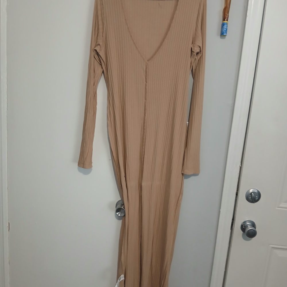 Elegant Tan Long Sleeve Dress